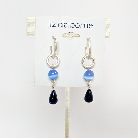 Liz Claiborne Jewelry - Liz Claiborne Blue & Silver Glass Drop Earrings